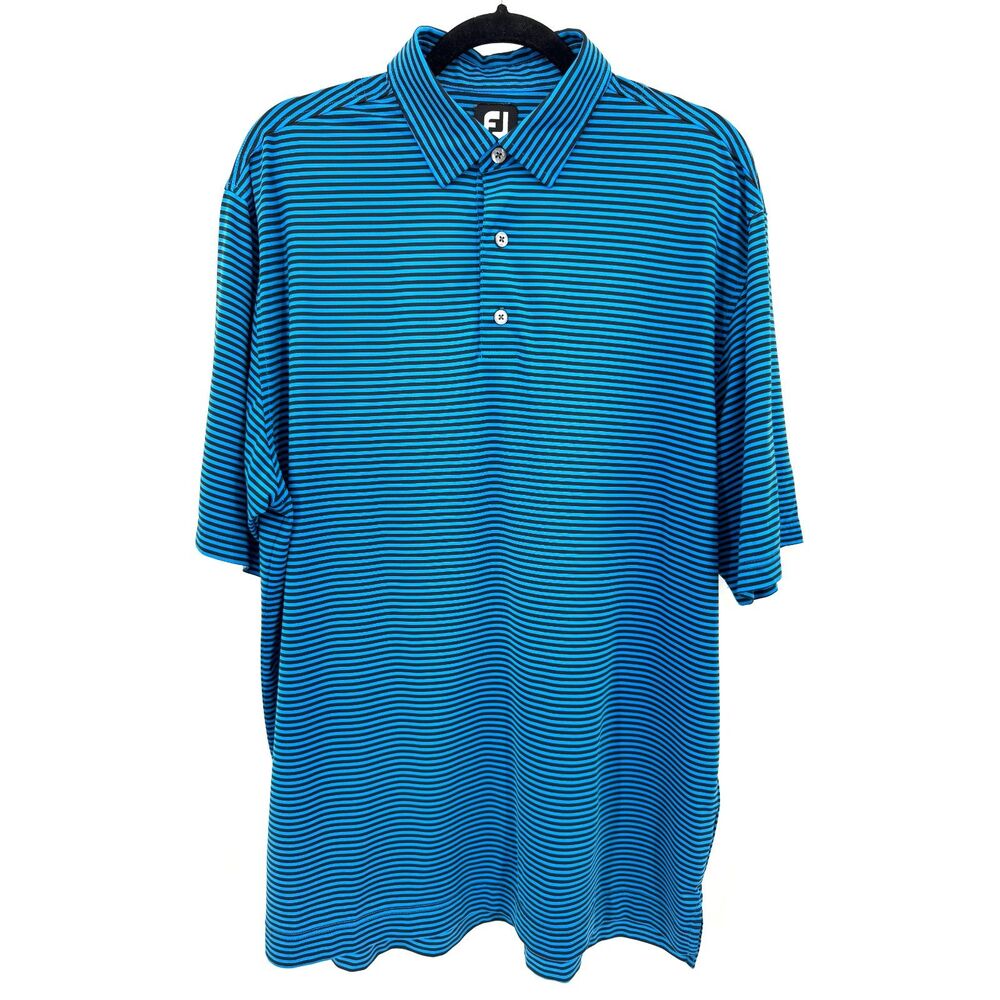 FOOTJOY Blue Black Striped Golf Polo Shirt Size Large L